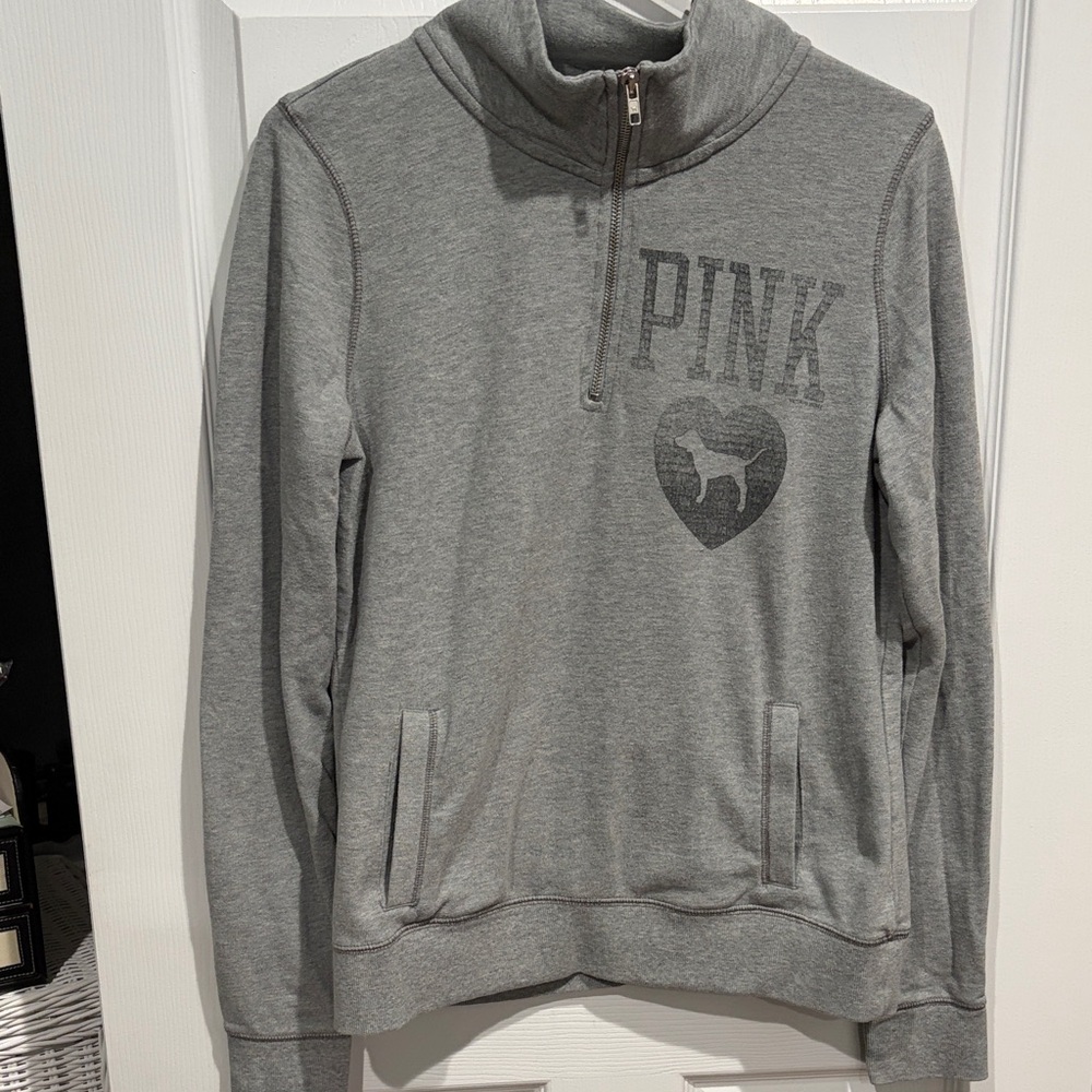 Gray PINK Quarter-Zip Sweatshirt size medium